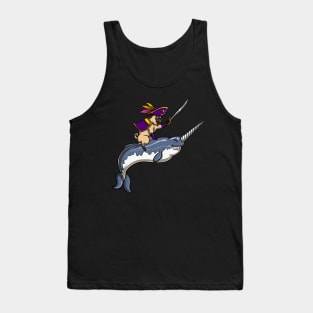 Pug Pirate Riding Narwhal Fish Tank Top